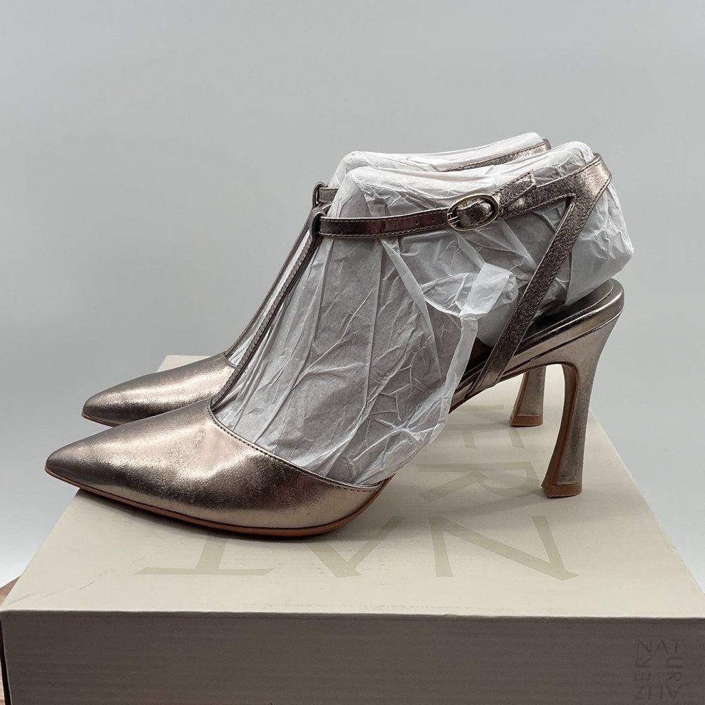Naturalizer Astrid Bronze Metallic Leather T-Strap Pointed Toe Pumps Heels 9.5M